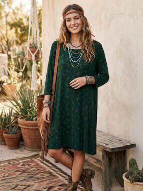 Gudrun Sjoden Green Dragonfly Print Dress Sz XL